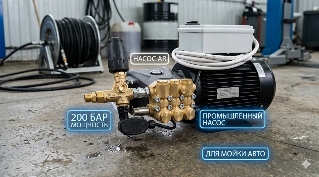 Профессиональный аппарат высокого давления 200 бар (380В) для автомоек и МСО Моечное оборудование под ключ Профессиональный аппарат высокого давления 200 бар (380В) для автомоек и МСО