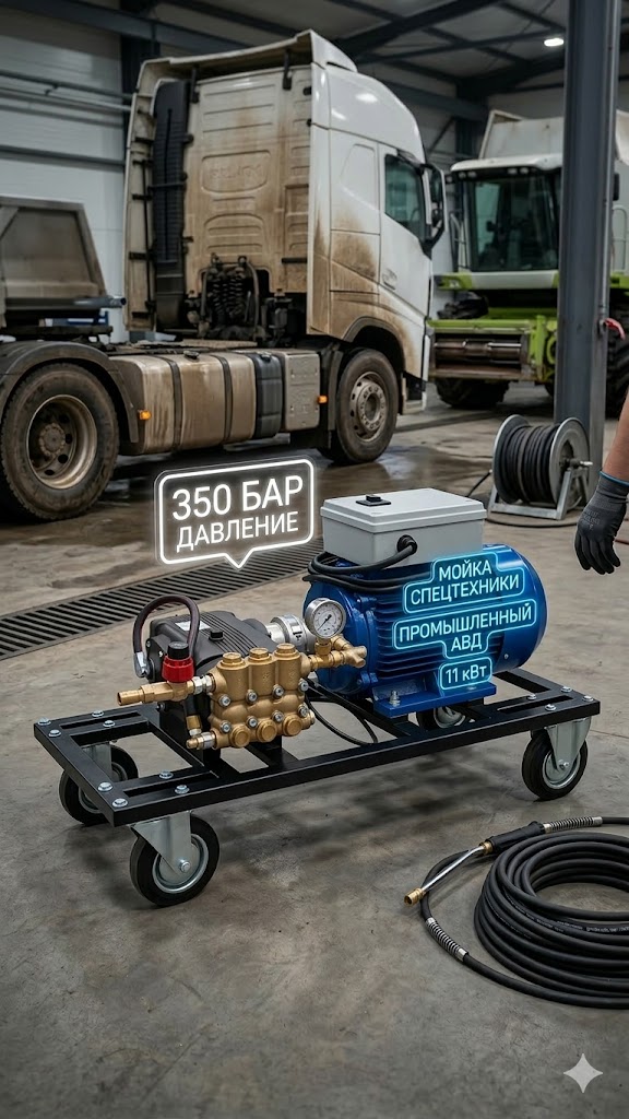 Промышленная мойка высокого давления 350 бар 11 кВт для спецтехники