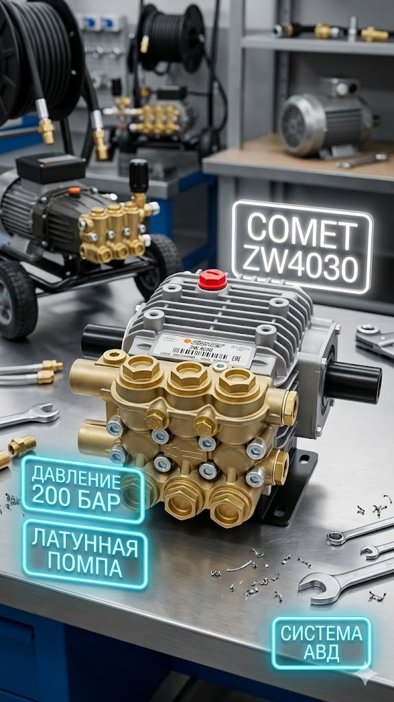 Профессиональная мойка высокого давления 200 бар (380В) на помпе Comet для автомойки