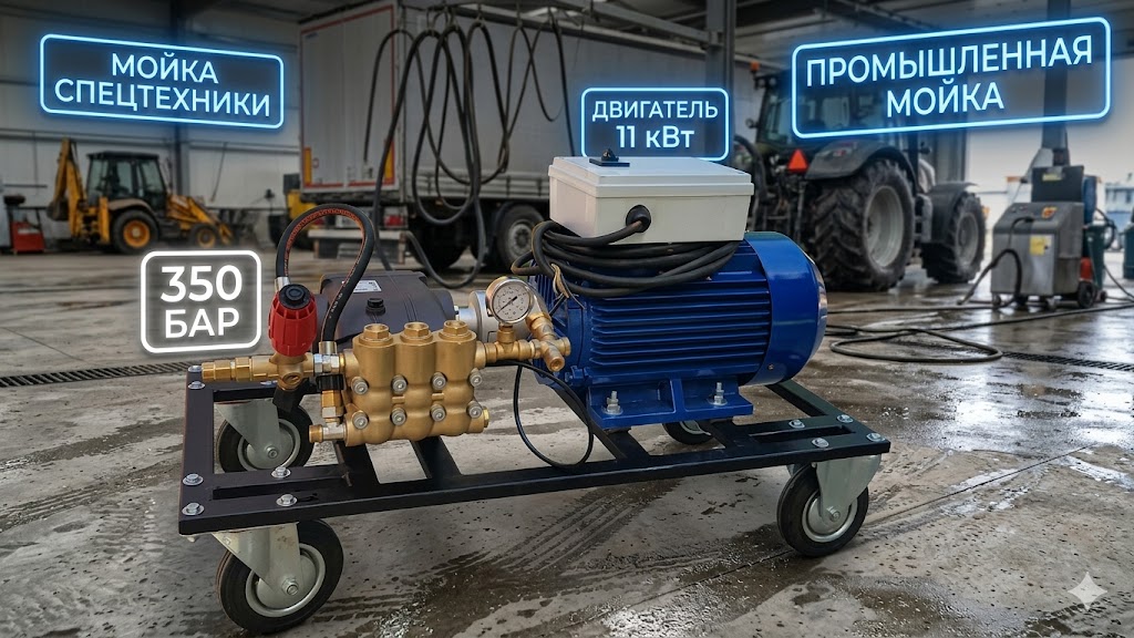 Промышленная мойка высокого давления 350 бар 11 кВт для спецтехники Моечное оборудование под ключ Промышленная мойка высокого давления 350 бар 11 кВт для спецтехники