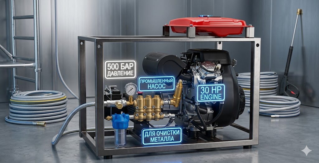 Промышленный бензиновый аппарат высокого давления 500 бар (30 л.с.) | Гидропескоструй и мойка фасадов Моечное оборудование под ключ Промышленный бензиновый аппарат высокого давления 500 бар (30 л.с.) | Гидропескоструй и мойка фасадов