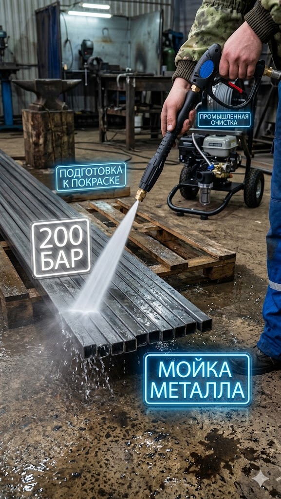 Стационарный аппарат высокого давления 200 бар (5.5 кВт) для очистки металла и ковки Моечное оборудование под ключ 3 Стационарный аппарат высокого давления 200 бар (5.5 кВт) для очистки металла и ковки 3