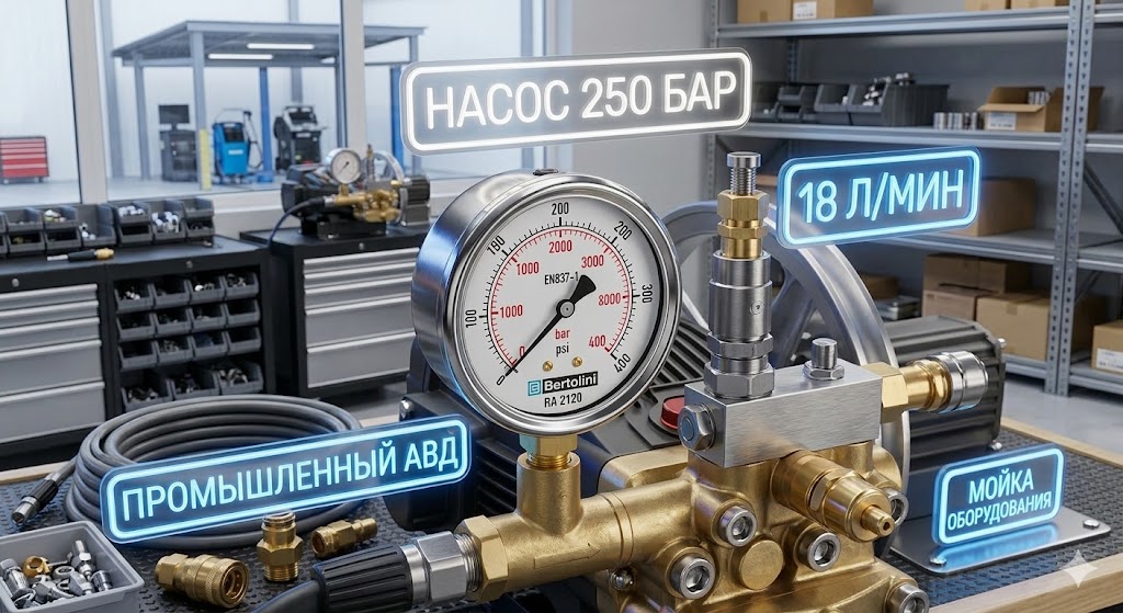 Промышленная мойка высокого давления 250 бар (18 л/мин) для сельхозпредприятий Моечное оборудование под ключ Промышленная мойка высокого давления 250 бар (18 л/мин) для сельхозпредприятий