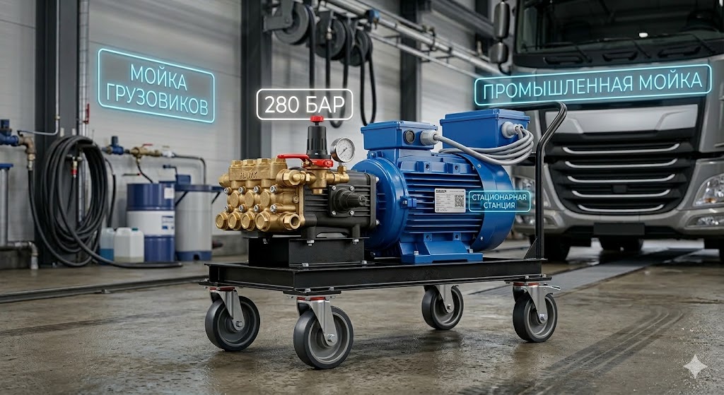 Стационарная моечная станция высокого давления 280 бар для грузовиков (Сборка ЦБ-1047) Моечное оборудование под ключ Стационарная моечная станция высокого давления 280 бар для грузовиков (Сборка ЦБ-1047)