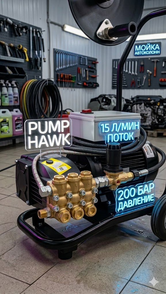 Аппарат высокого давления Hawk 200 бар (15 л/мин) для мойки автопарков Моечное оборудование под ключ 3 Аппарат высокого давления Hawk 200 бар (15 л/мин) для мойки автопарков 3