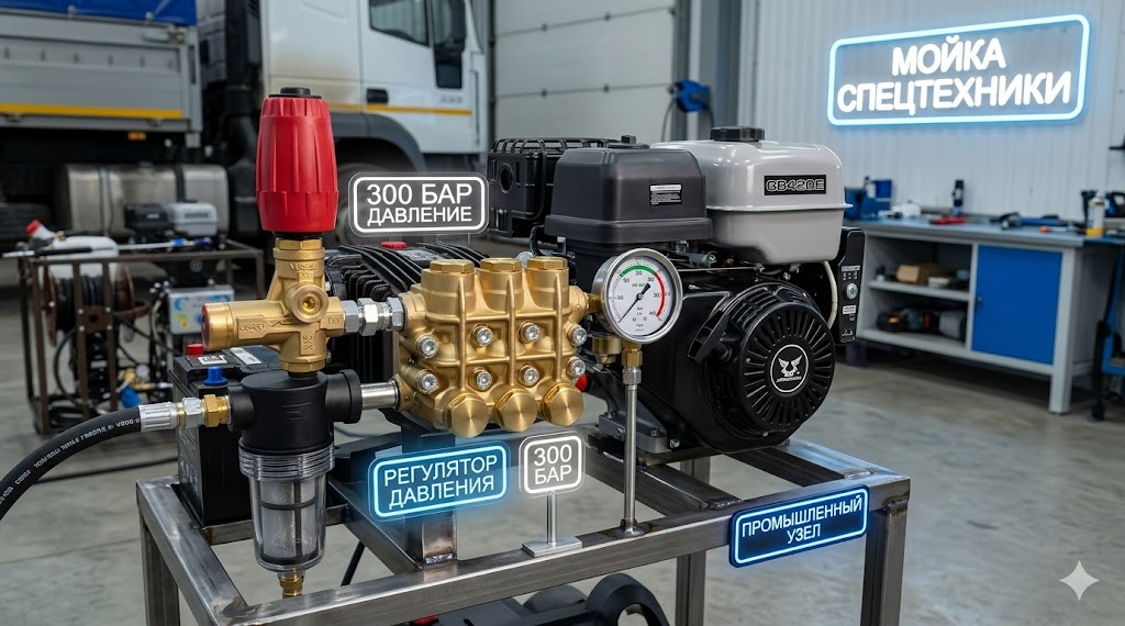 Автономный бензиновый аппарат 300 бар для грузовой мойки и спецтехники