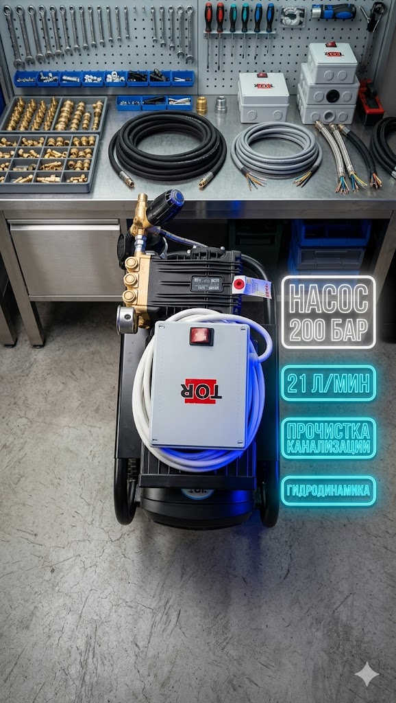 Универсальная гидродинамическая установка 200 бар (21 л/мин) для прочистки канализации Моечное оборудование под ключ Универсальная гидродинамическая установка 200 бар (21 л/мин) для прочистки канализации