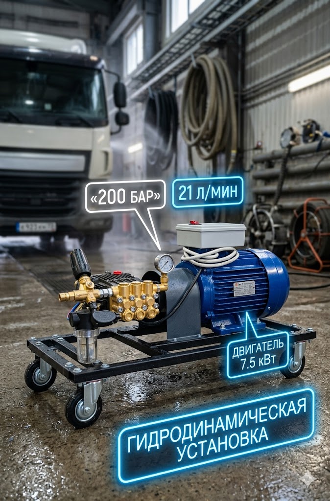 Универсальная гидродинамическая установка 200 бар (21 л/мин) для прочистки канализации Моечное оборудование под ключ Универсальная гидродинамическая установка 200 бар (21 л/мин) для прочистки канализации