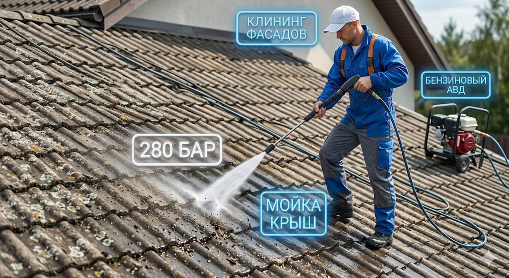 Бензиновый аппарат высокого давления 280 бар для клининга фасадов и крыш