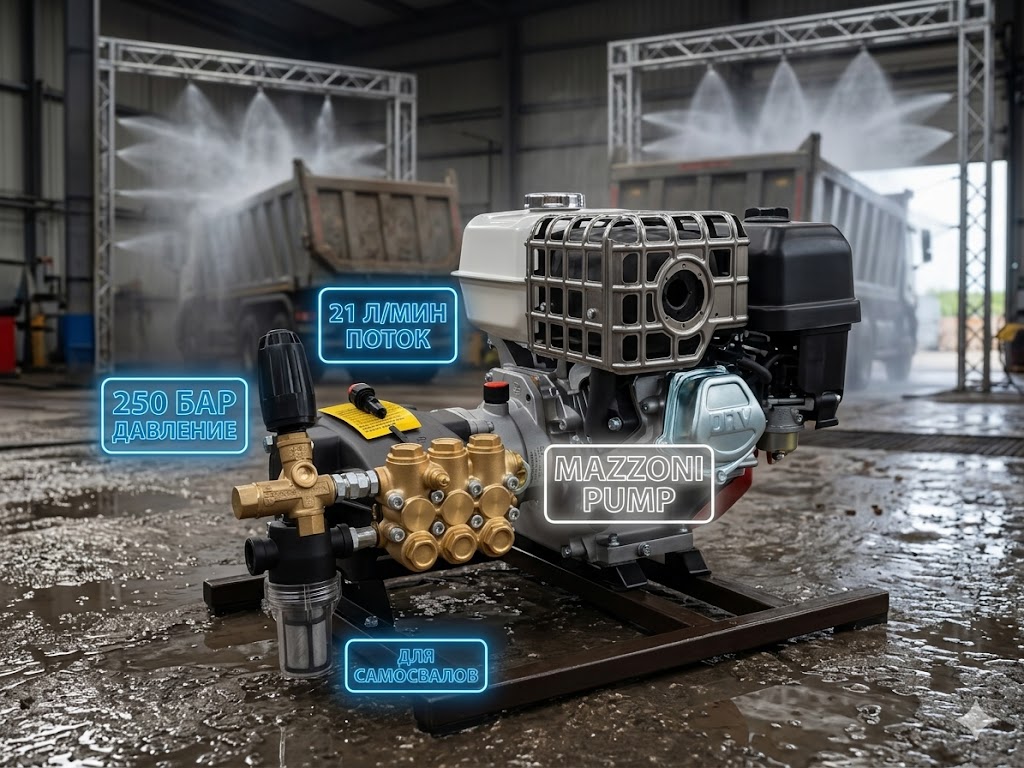 Бензиновая мойка высокого давления 250 бар (21 л/мин) для самосвалов и спецтехники