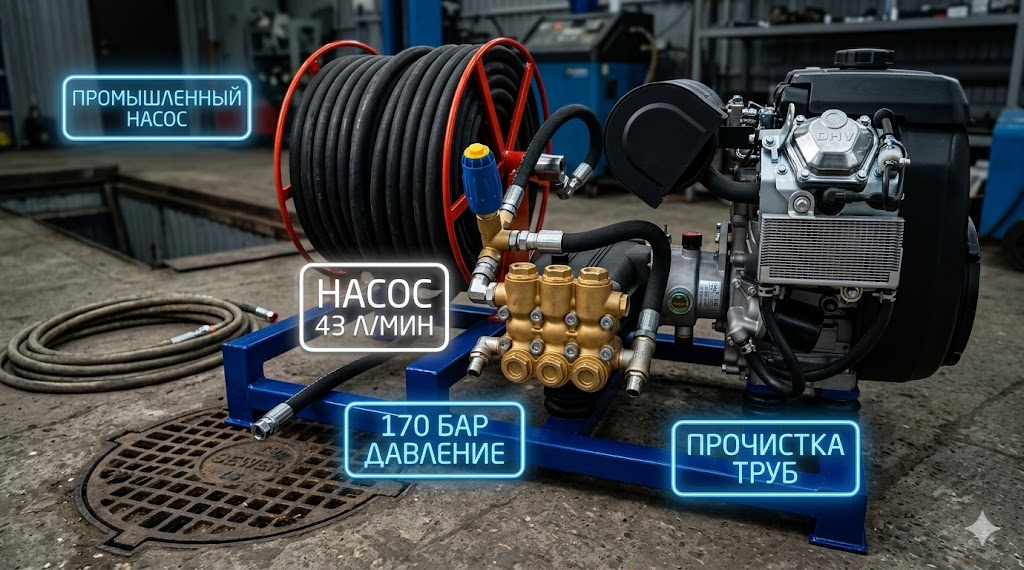 Промышленная гидродинамическая установка 170 бар (43 л/мин) Моечное оборудование под ключ Промышленная гидродинамическая установка 170 бар (43 л/мин)