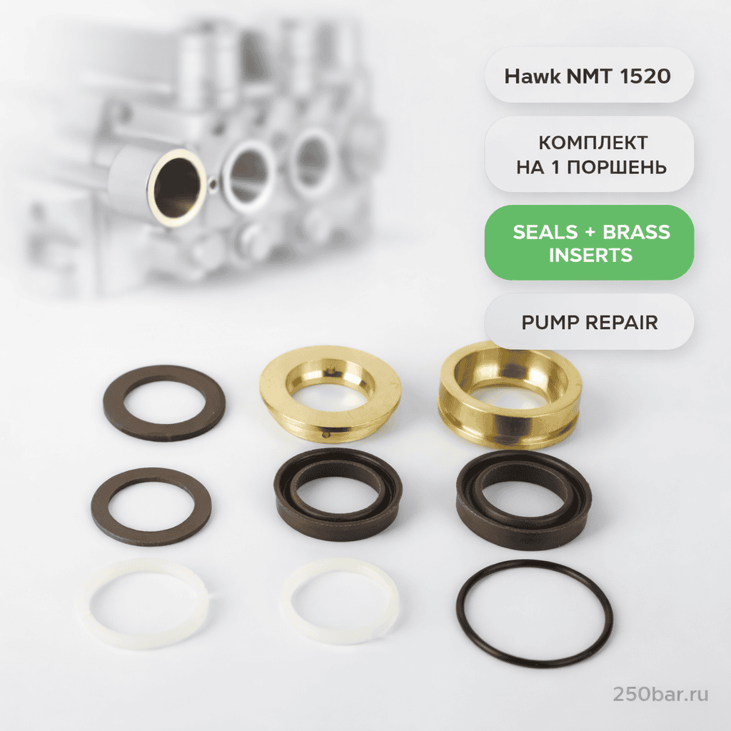 💧🔩 Набор сальников и латунных вставок для насоса Hawk NMT 1520 — на 1 поршень Маркетплейс высокого давления - 250bar.ru 💧🔩 Набор сальников и латунных вставок для насоса Hawk NMT 1520 — на 1 поршень