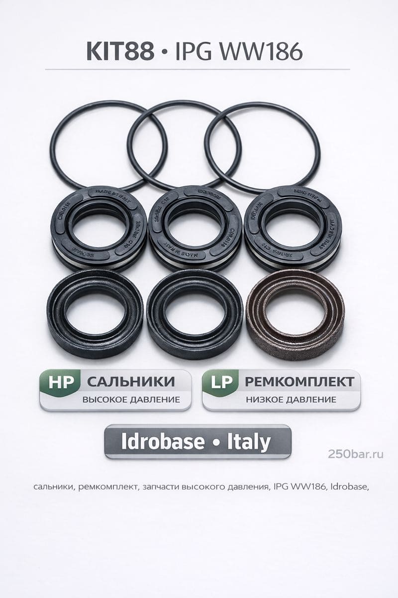Набор сальников KIT88 (высокого и низкого давления) для насоса IPG WW186 — Idrobase Маркетплейс высокого давления - 250bar.ru 3 Набор сальников KIT88 (высокого и низкого давления) для насоса IPG WW186 — Idrobase 3