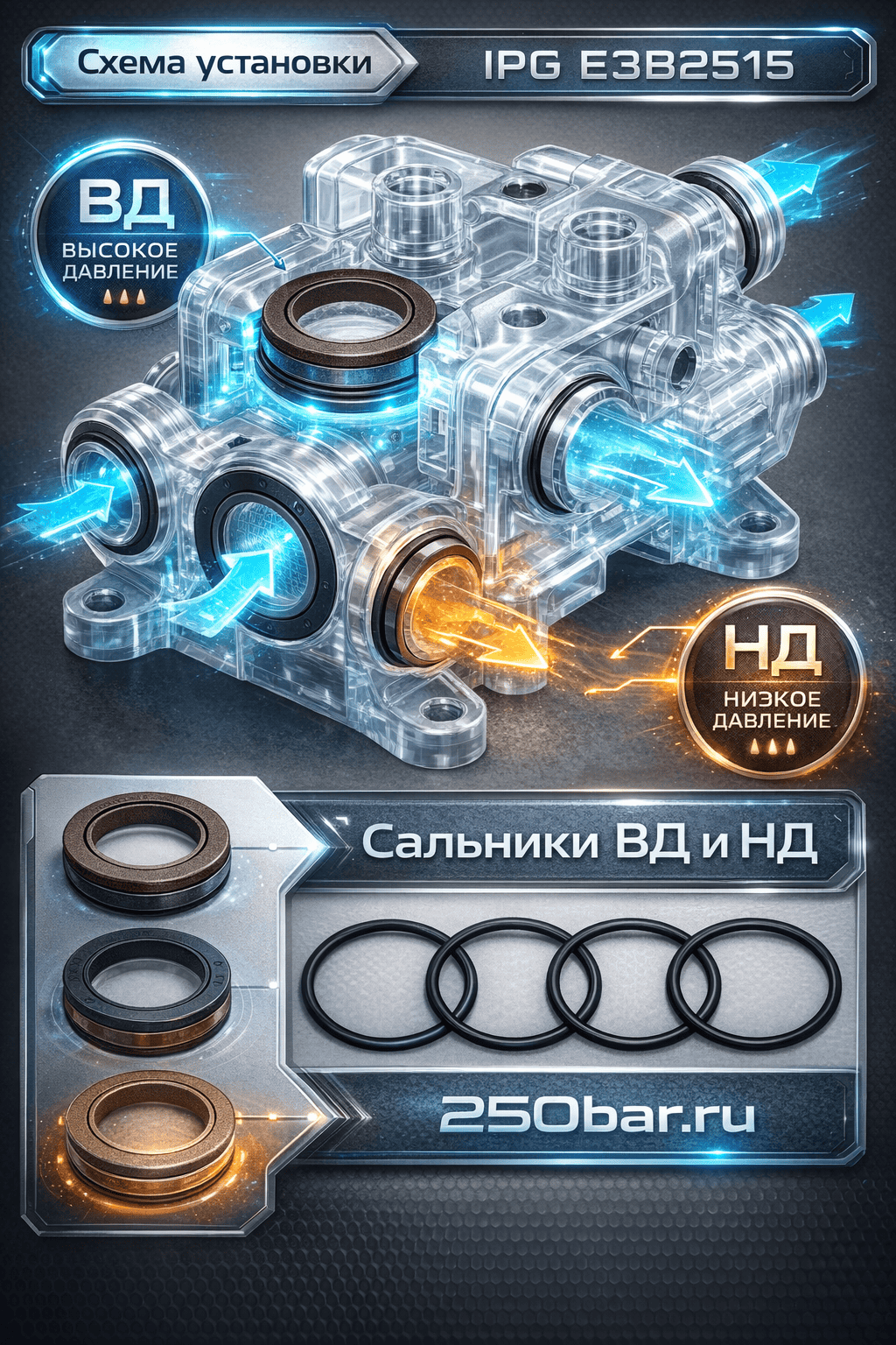 💧🛠 Сальники для насоса IPG Evolution E3B2515 — комплект ВД и НД