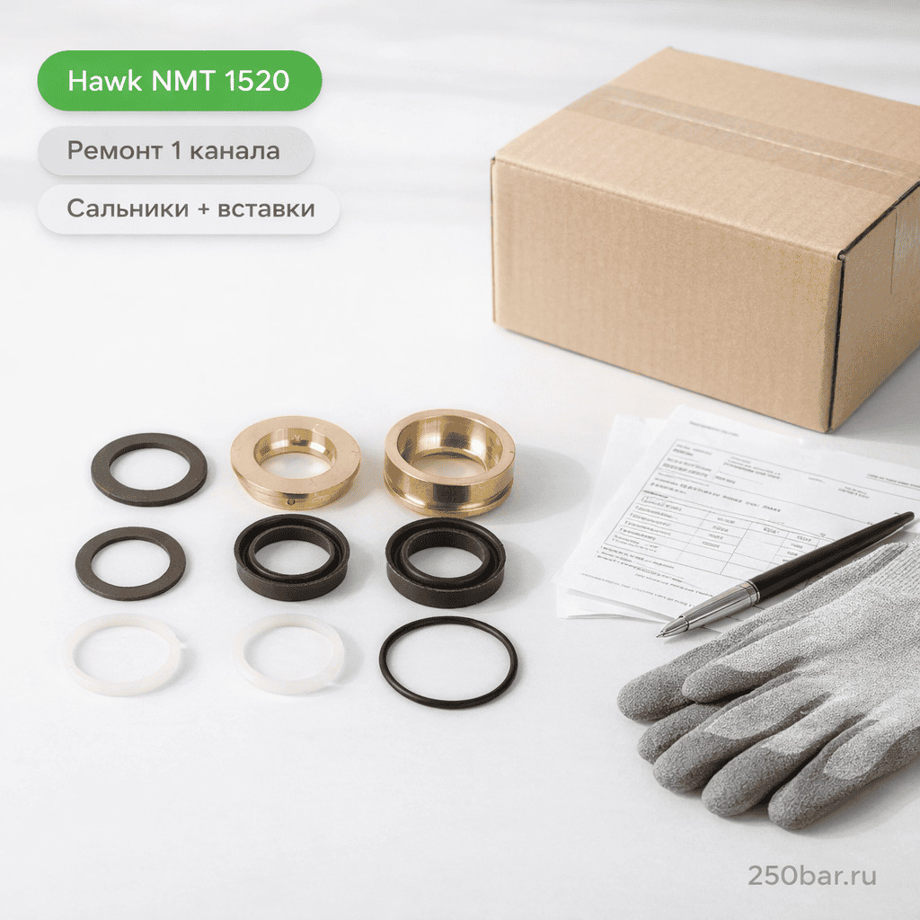 💧🔩 Набор сальников и латунных вставок для насоса Hawk NMT 1520 — на 1 поршень