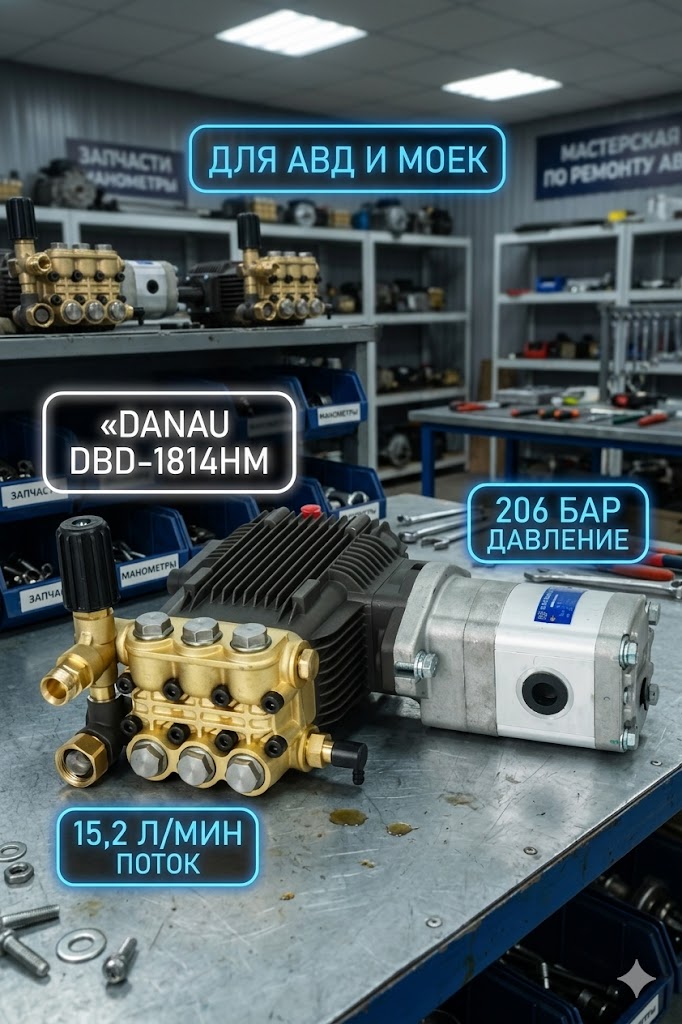 🔧💧 Плунжерный насос Danau DBD‑1814HM с гидромотором (206 бар, 15,2 л/мин)