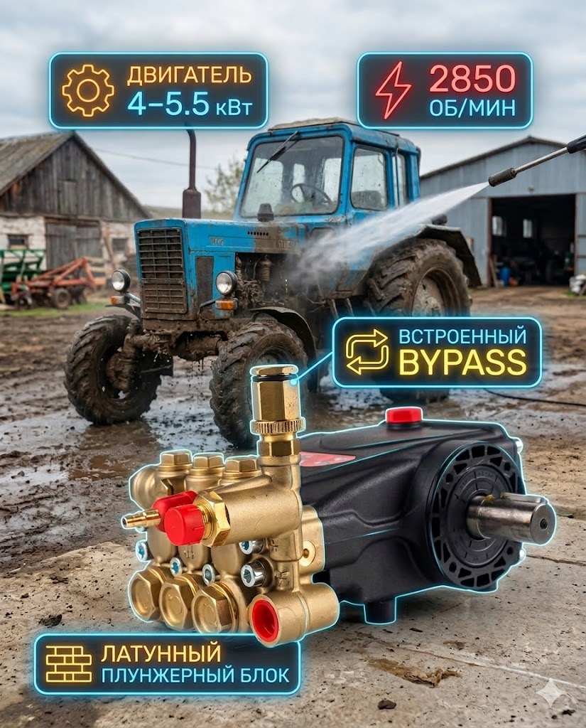 🔧💧 Плунжерный насос IPG E2D2013 с регулятором bypass (200 бар, 13 л/мин)