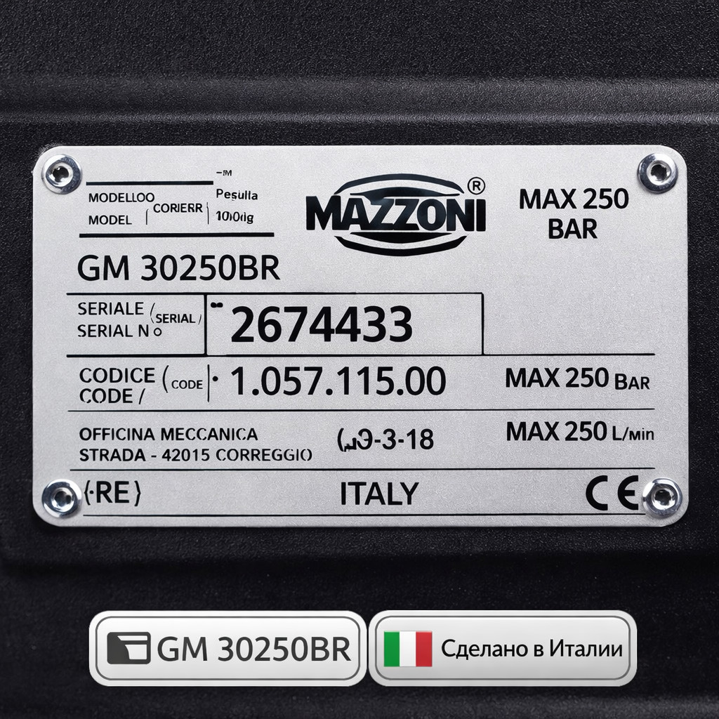 🔧💧 Плунжерный насос Mazzoni GM 30250BR (250 бар, 30 л/мин)