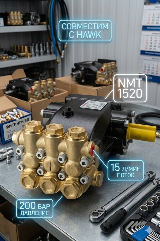 🔧💧 Плунжерный насос NMT 1520 (аналог Hawk, 200 бар, 15 л/мин)
