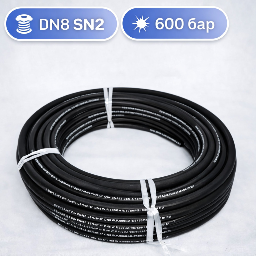 🧵 Шланг высокого давления Semperjet DN8 SN2, 600 бар, бухта 50 м Маркетплейс высокого давления - 250bar.ru 🧵 Шланг высокого давления Semperjet DN8 SN2, 600 бар, бухта 50 м