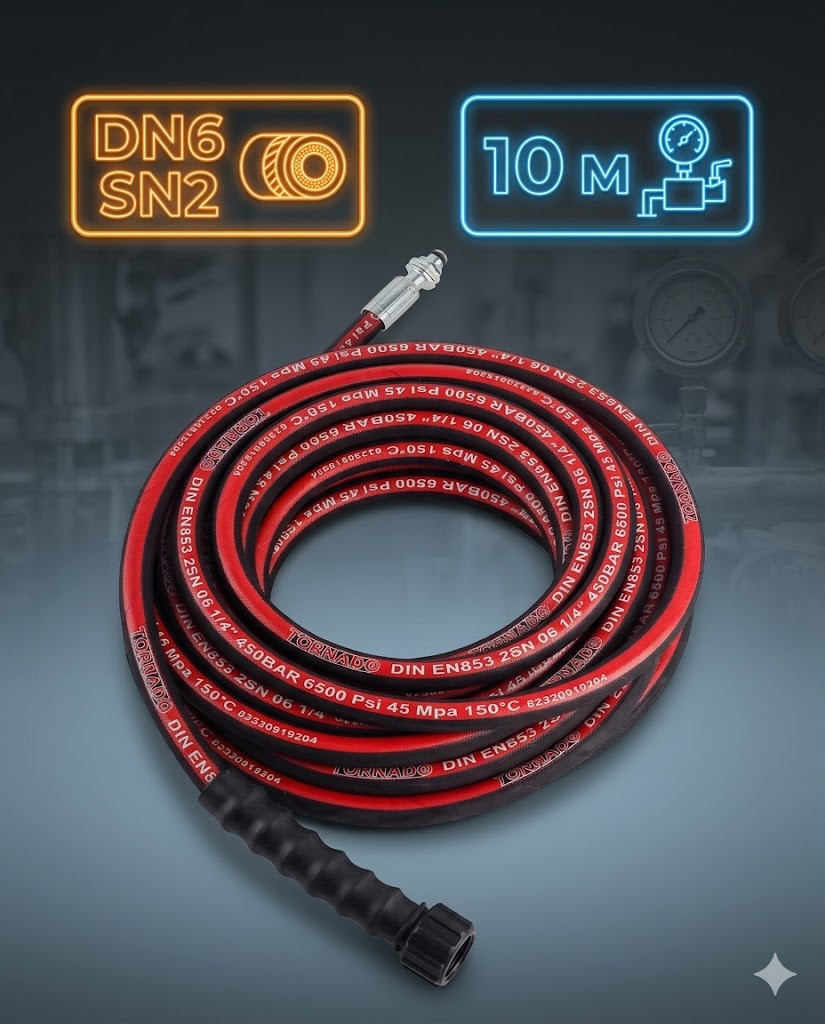 🧵 Шланг высокого давления Tornado DN6 SN2, 10 м, Г‑Ш (опрессованный) Маркетплейс высокого давления - 250bar.ru 🧵 Шланг высокого давления Tornado DN6 SN2, 10 м, Г‑Ш (опрессованный)