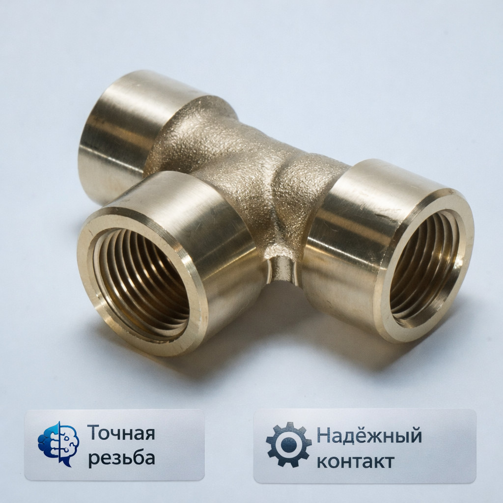 🔩🔀 Тройник 3/8″ МММ латунный (В–В–В)